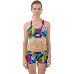 Digital Multicolor Colorful Curves Back Web Sports Bra Set