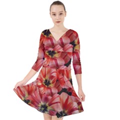 Tulips Flowers Spring Quarter Sleeve Front Wrap Dress	 by BangZart