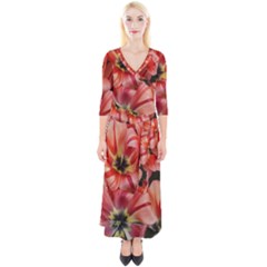 Tulips Flowers Spring Quarter Sleeve Wrap Maxi Dress