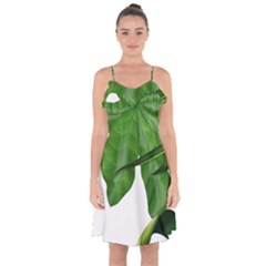 Plant Berry Leaves Green Flower Ruffle Detail Chiffon Dress by BangZart