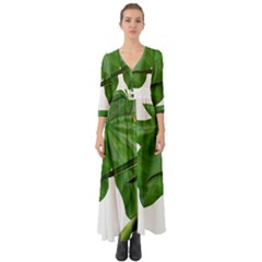 Plant Berry Leaves Green Flower Button Up Boho Maxi Dress by BangZart