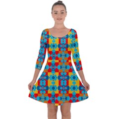 Pop Art Abstract Design Pattern Quarter Sleeve Skater Dress