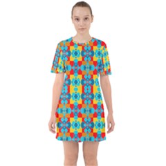 Pop Art Abstract Design Pattern Sixties Short Sleeve Mini Dress