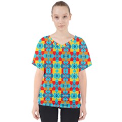 Pop Art Abstract Design Pattern V-neck Dolman Drape Top