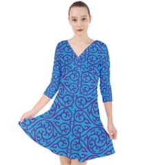 Monogram Blue Purple Background Quarter Sleeve Front Wrap Dress	