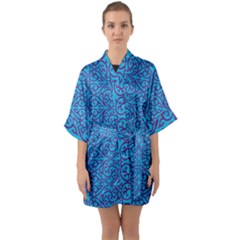 Monogram Blue Purple Background Quarter Sleeve Kimono Robe