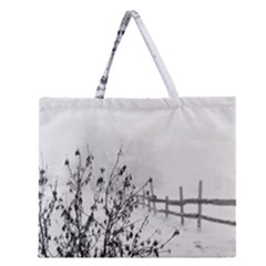 Snow Winter Cold Landscape Fence Zipper Large Tote Bag