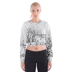 Snow Winter Cold Landscape Fence Cropped Sweatshirt by BangZart