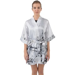 Snow Winter Cold Landscape Fence Quarter Sleeve Kimono Robe by BangZart