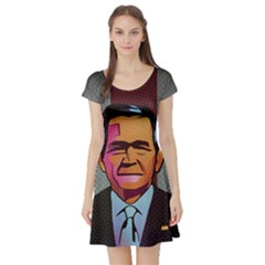 George W Bush Pop Art President Usa Short Sleeve Skater Dress by BangZart