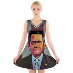 George W Bush Pop Art President Usa V-neck Sleeveless Skater Dress by BangZart