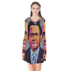 George W Bush Pop Art President Usa Flare Dress by BangZart