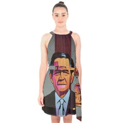 George W Bush Pop Art President Usa Halter Collar Waist Tie Chiffon Dress by BangZart