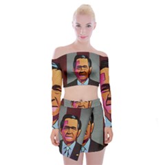 George W Bush Pop Art President Usa Off Shoulder Top With Mini Skirt Set by BangZart