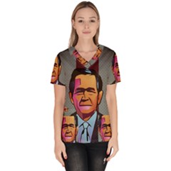 George W Bush Pop Art President Usa Scrub Top by BangZart