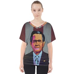 George W Bush Pop Art President Usa V-neck Dolman Drape Top