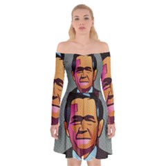 George W Bush Pop Art President Usa Off Shoulder Skater Dress by BangZart