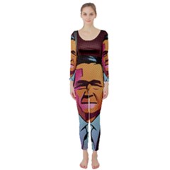 George W Bush Pop Art President Usa Long Sleeve Catsuit by BangZart