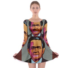 George W Bush Pop Art President Usa Long Sleeve Skater Dress by BangZart