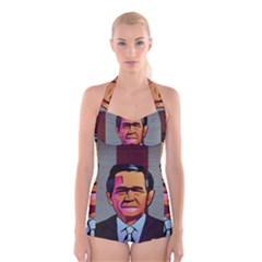 George W Bush Pop Art President Usa Boyleg Halter Swimsuit  by BangZart