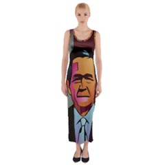 George W Bush Pop Art President Usa Fitted Maxi Dress by BangZart