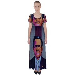 George W Bush Pop Art President Usa High Waist Short Sleeve Maxi Dress