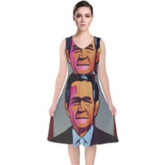 George W Bush Pop Art President Usa V-neck Midi Sleeveless Dress  by BangZart