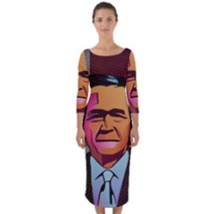 George W Bush Pop Art President Usa Quarter Sleeve Midi Bodycon Dress