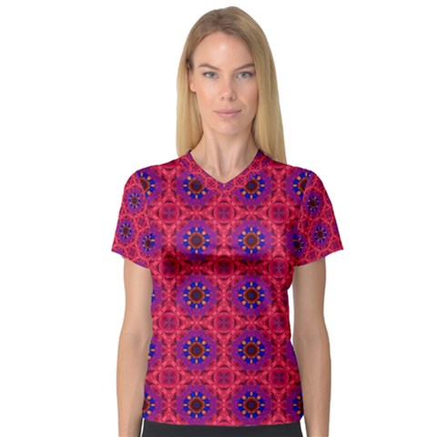 Retro Abstract Boho Unique V-neck Sport Mesh Tee by BangZart