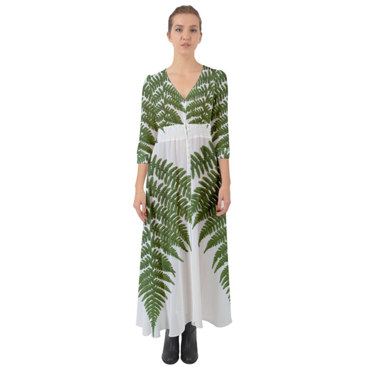 Boating Nature Green Autumn Button Up Boho Maxi Dress