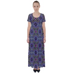 Vintage Abstract Unique Original High Waist Short Sleeve Maxi Dress