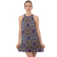 Vintage Abstract Unique Original Halter Tie Back Chiffon Dress