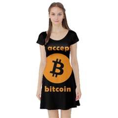 I Accept Bitcoin Short Sleeve Skater Dress by Valentinaart