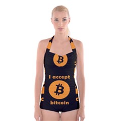 I Accept Bitcoin Boyleg Halter Swimsuit  by Valentinaart