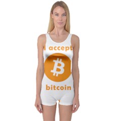 I Accept Bitcoin One Piece Boyleg Swimsuit by Valentinaart