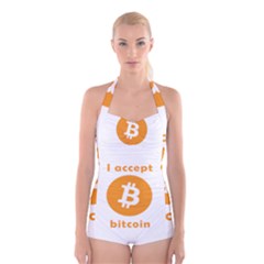 I Accept Bitcoin Boyleg Halter Swimsuit  by Valentinaart