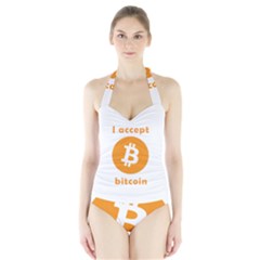 I Accept Bitcoin Halter Swimsuit by Valentinaart