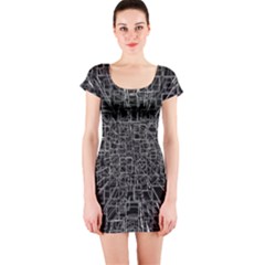 Black Abstract Structure Pattern Short Sleeve Bodycon Dress by BangZart