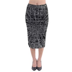 Black Abstract Structure Pattern Midi Pencil Skirt