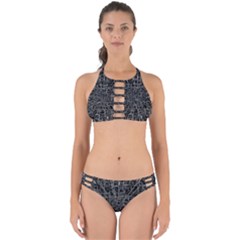 Black Abstract Structure Pattern Perfectly Cut Out Bikini Set