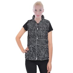 Black Abstract Structure Pattern Women s Button Up Puffer Vest by BangZart