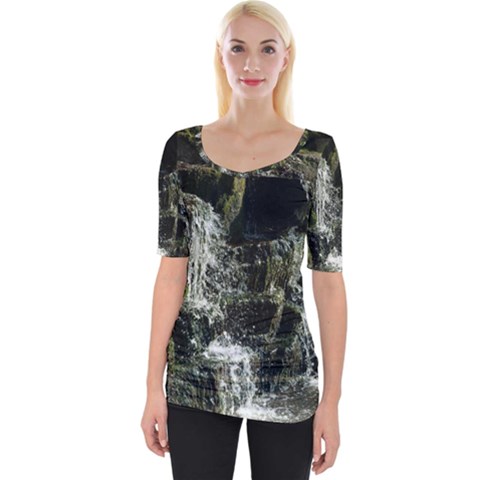 Water Waterfall Nature Splash Flow Wide Neckline Tee by BangZart