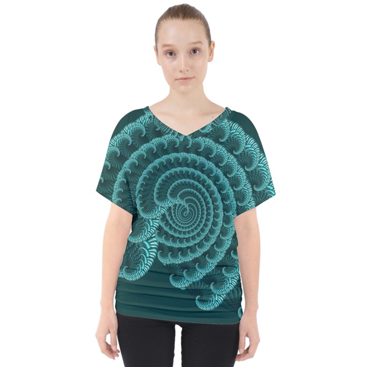 Fractals Form Pattern Abstract V-Neck Dolman Drape Top