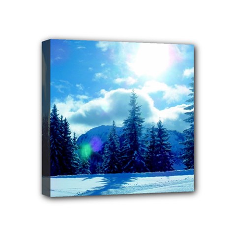 Ski Holidays Landscape Blue Mini Canvas 4  X 4  by BangZart