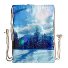 Ski Holidays Landscape Blue Drawstring Bag (large)