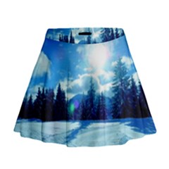 Ski Holidays Landscape Blue Mini Flare Skirt by BangZart