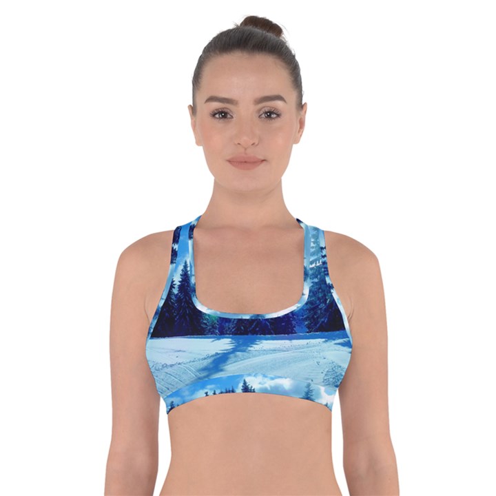 Ski Holidays Landscape Blue Cross Back Sports Bra