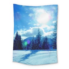 Ski Holidays Landscape Blue Medium Tapestry by BangZart