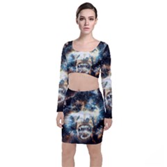 Universe Vampire Star Outer Space Long Sleeve Crop Top & Bodycon Skirt Set