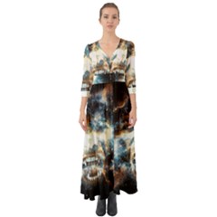 Universe Vampire Star Outer Space Button Up Boho Maxi Dress